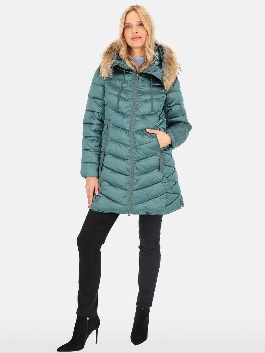 Kurtka damska zimowa w stylu casual z futrem jenota XXL Szmaragdowy