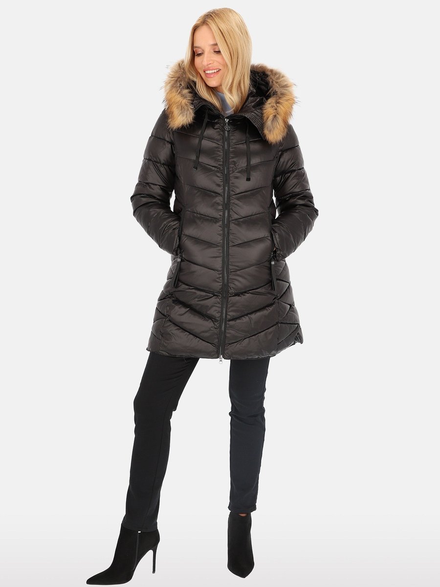Kurtka damska zimowa w stylu casual z futrem jenota Czarny 3XL