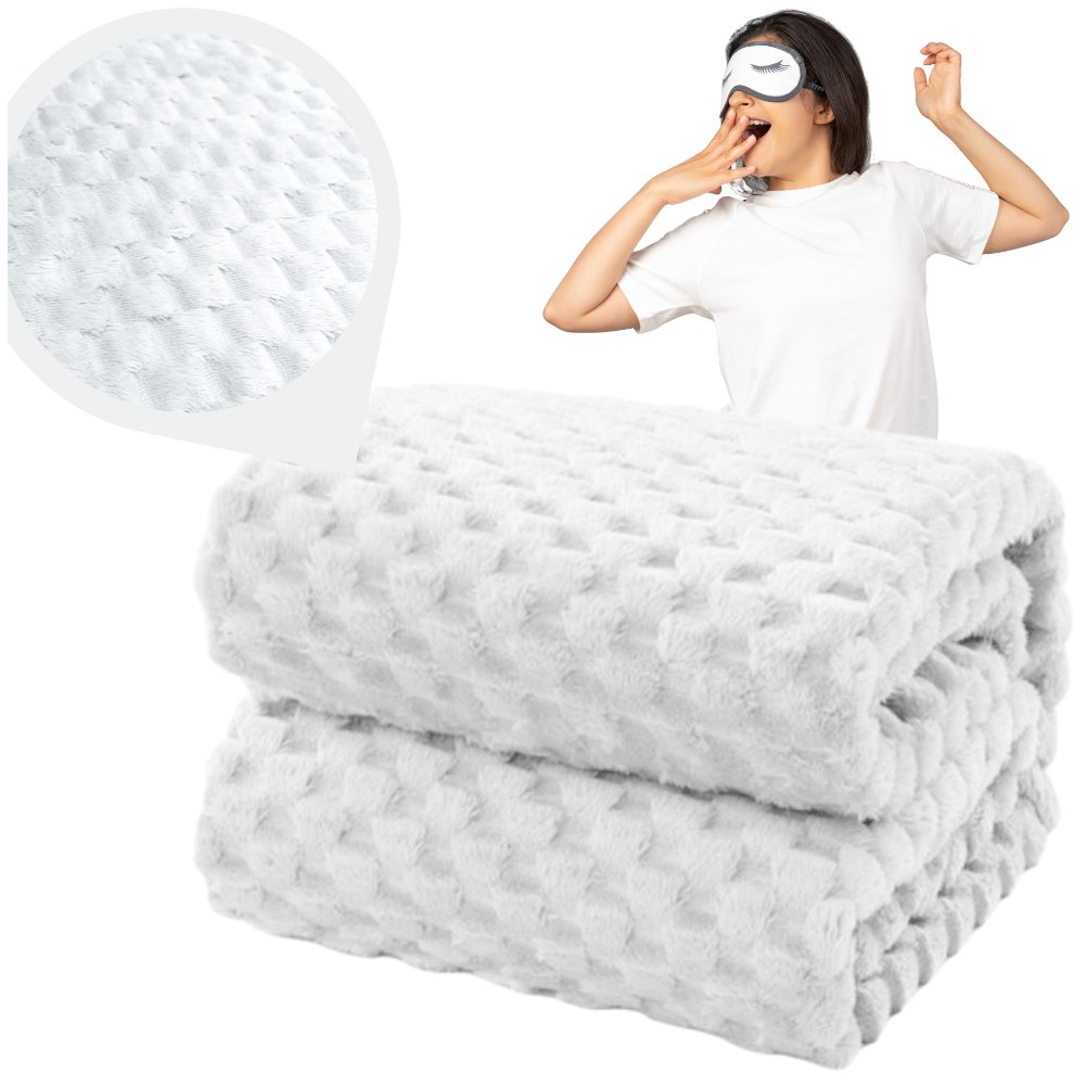 Biała Narzuta Na Łóżko Koc Wytłaczany W Kwadraty Pled Pokrowiec 200X220 Cm