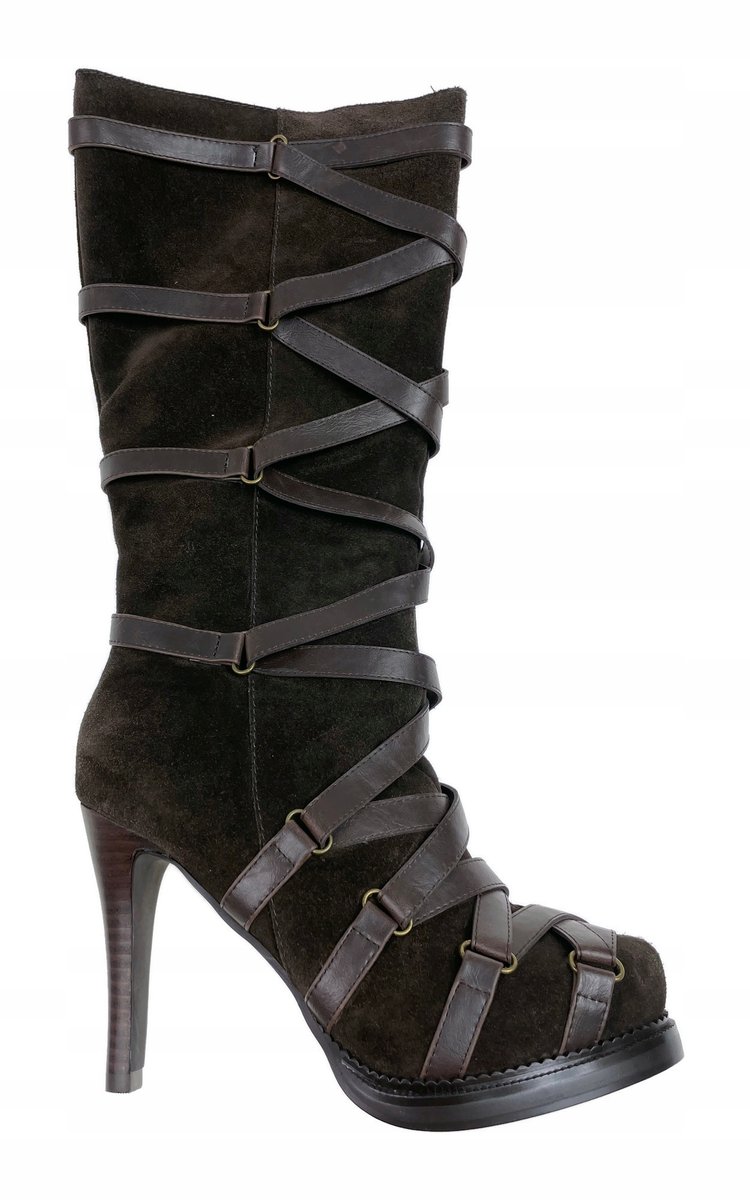 Brązowe skórzane kozaki na obcasie TwoLips 36