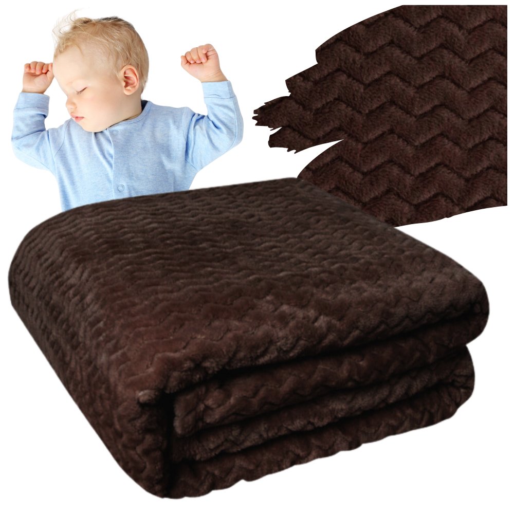 Pled Koc Na Łóżko Ciepły Miły Narzuta Prezent 200X220 Cm Brązowy Wytłaczany