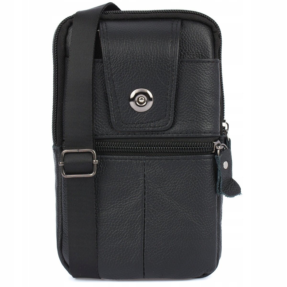 Saszetka męska do paska na ramię telefon portfel skórzana pojemna Czarna