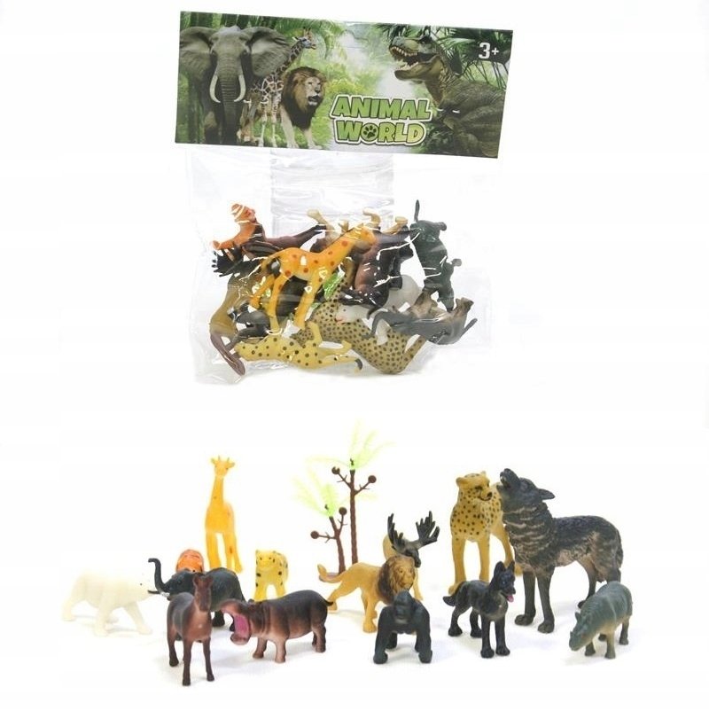 FIGURKI ZWIERZĘTA DZIKIE ZOO SAFARI DUŻY ZESTAW LEW ŻYRAFA SŁOŃ GORYL WILK