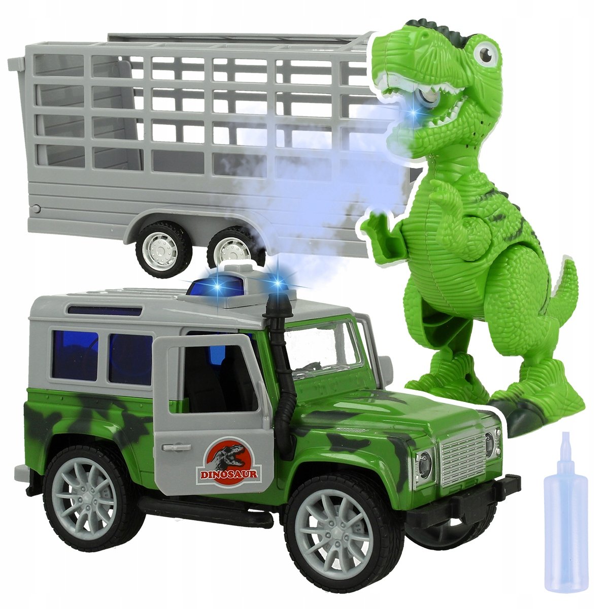 Samochód Terenowy Z Przyczepą + Dinozaur Jeep Na Napęd Dym Światło Dźwięk Z2016