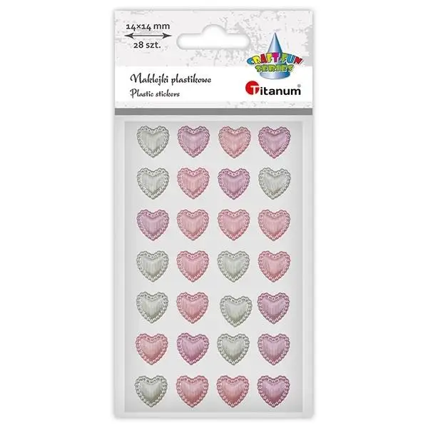 Naklejki plastikowe serca 14x14mm 28szt mix - Titanum