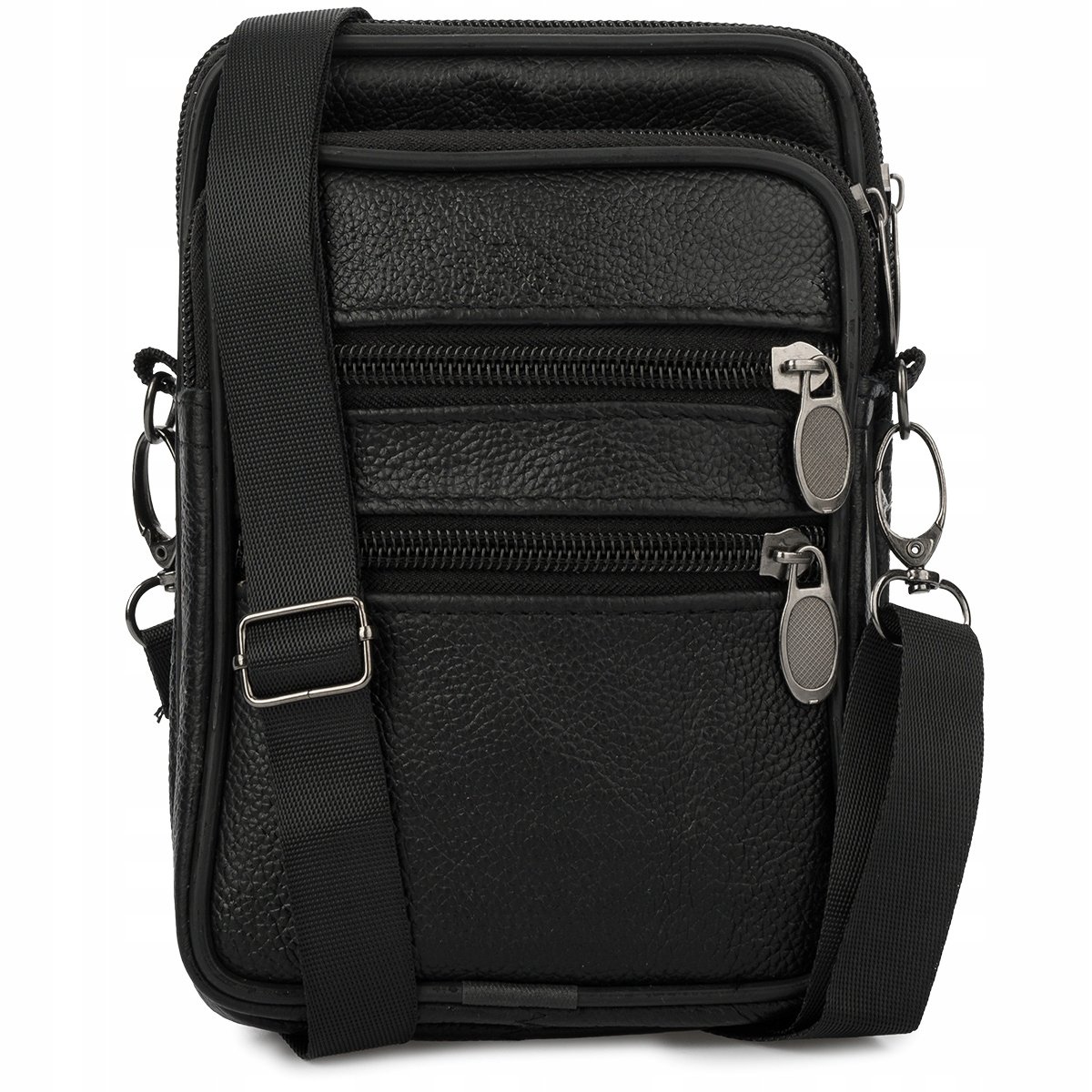 Saszetka męska do paska na ramię telefon portfel skórzana pojemna Czarna