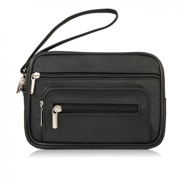 SASZETKA MĘSKA SKÓRZANA DO RĘKI ELEGANCKA KLASYCZNA CZARNA ABRUZZO ABR-50