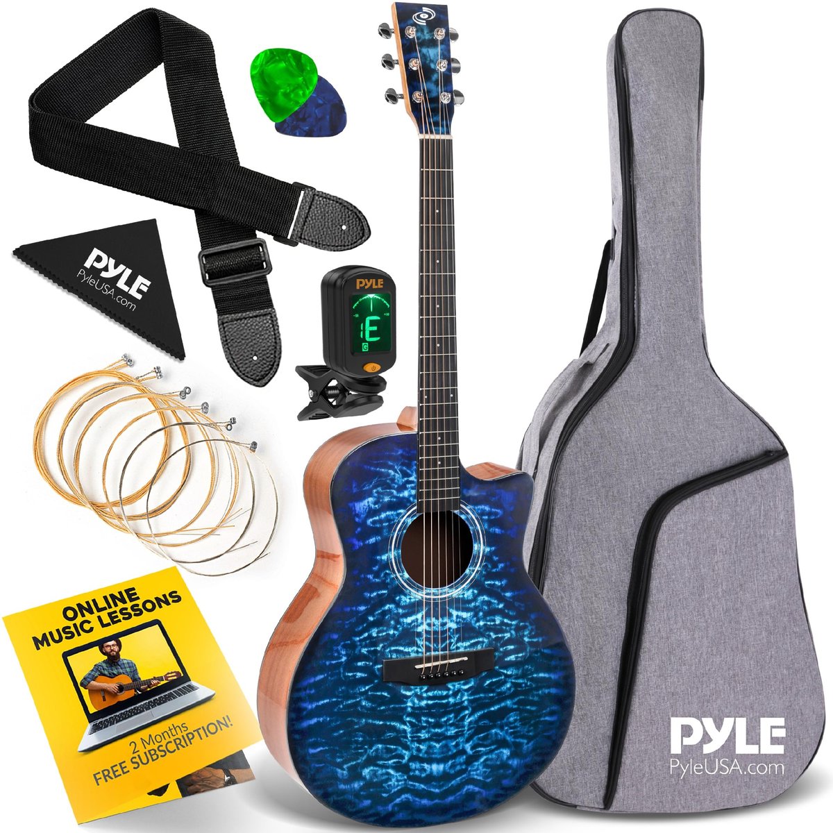 GITARA AKUSTYCZNA 4/4 DLA POCZĄTKUJĄCYCH CAŁY ZESTAW BLUE OCEAN