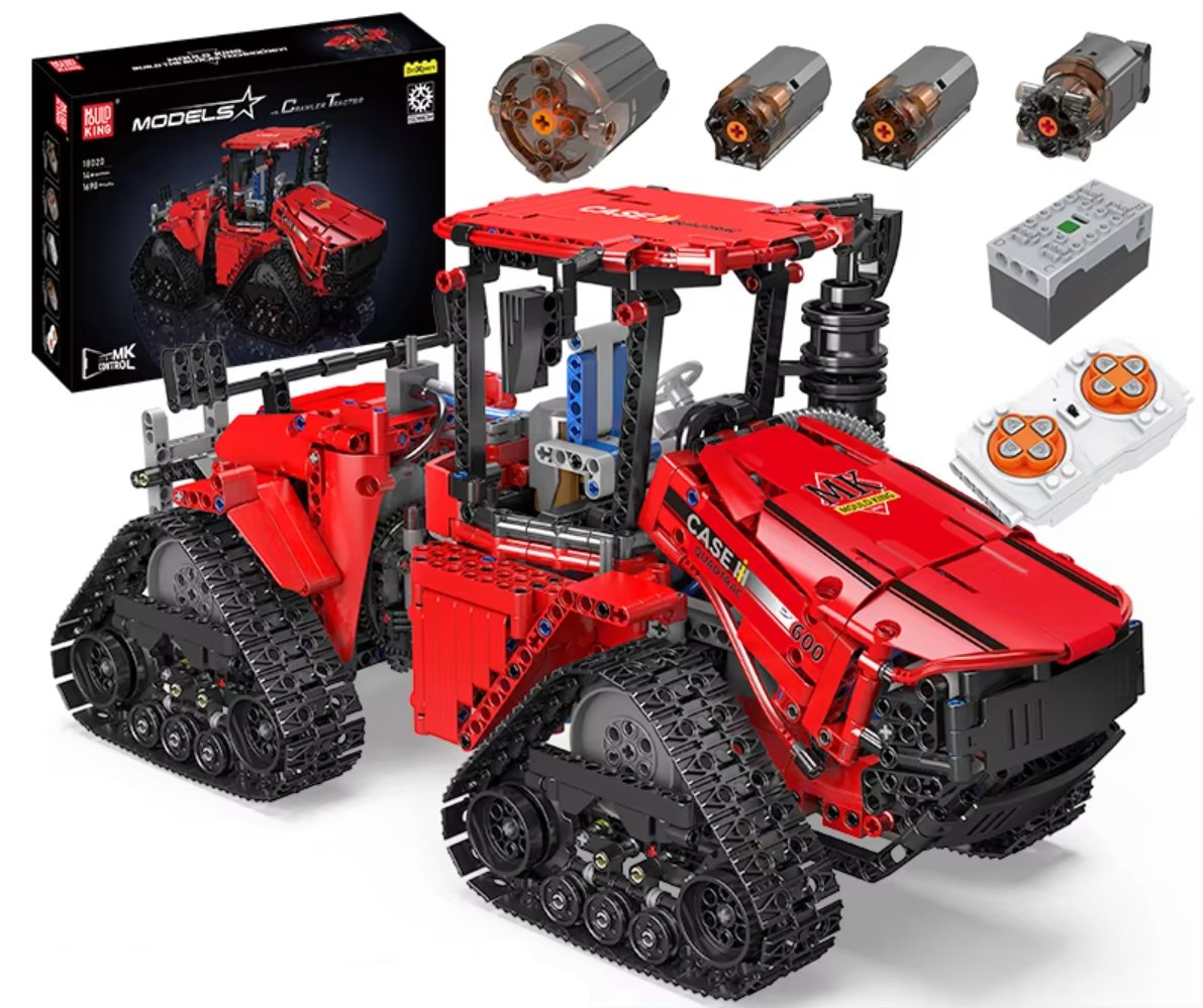 Klocki ciągnik sterowany CASE 1698-klocków 3-silniki pilot 45cm PNEUMATYKA
