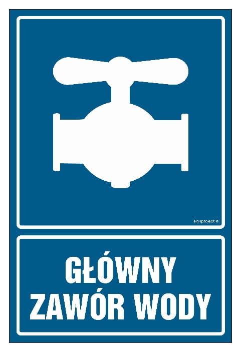 Główny zawór wody - niebieska tabliczka z przylepcami 75 X 100 CM, PŁYTA LIBRES POLSKA SP