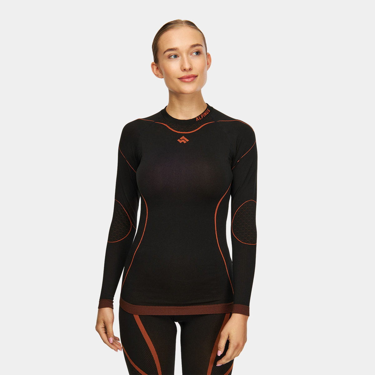 Bluza termoaktywna damska Alpinus Lillehammer czarno-pomarańczowa zimowa M