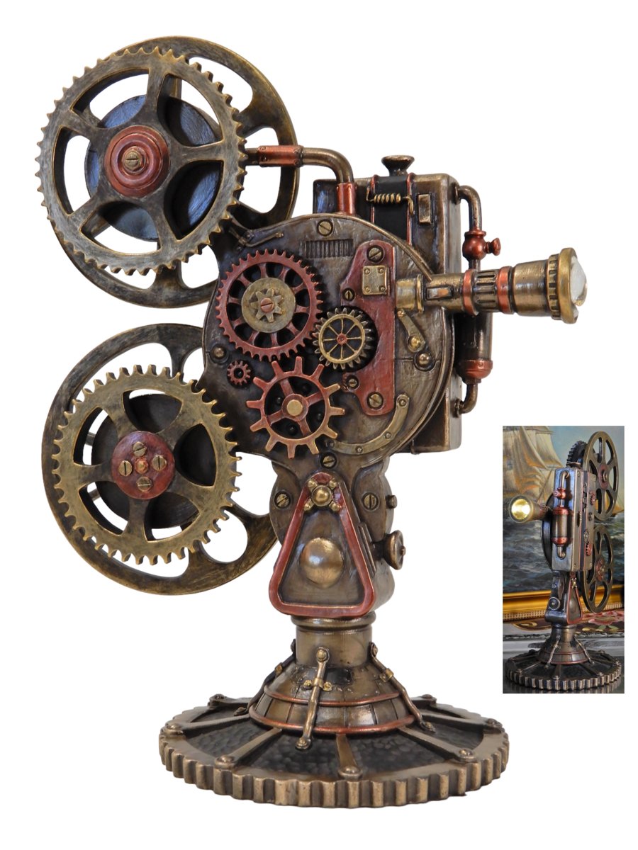 MECHANICZNA KAMERA, PROJEKTOR Z LAMPKĄ FIGURKA STEAMPUNK
