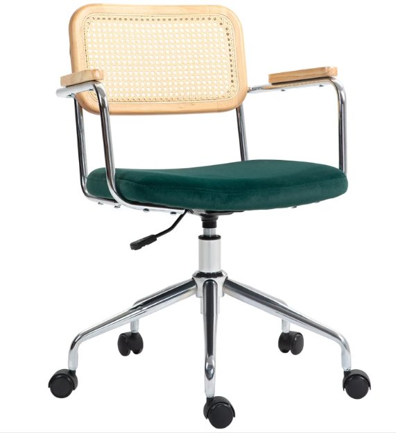Krzesło biurowe w stylu boho rattan zielone fotel do 120 kg