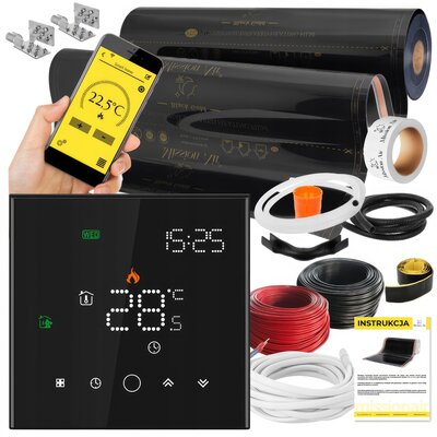 Folia grzewcza na podczerwień MISSION AIR Black Gold PTC 160W/m2 14m² szer. 100cm + regulator Leo Czarny Wi-Fi