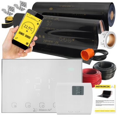 Folia grzewcza na podczerwień MISSION AIR Black Gold PTC 160W/m2 14m² szer. 100cm + regulator Gemini Biały Wi-Fi