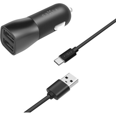 Zasilacz samochodowy FIXED 2xUSB 15W Smart Rapid Charge + USB-C kabel 1m FIXCC15-2UC-BK) Czarny