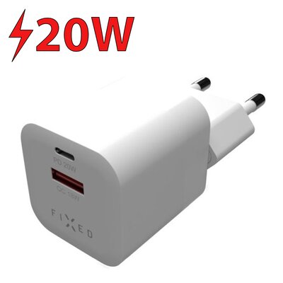 Ładowarka sieciowa FIXED Mini s USB-C PD/USB QC 3.0, 20W (FIXC20M-CU-WH) Biała