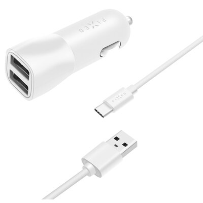 Fixed Zasilacz samochodowy FIXED 2xUSB 15W Smart Rapid Charge + USB-C kabel 1m FIXCC15-2UC-WH) Biały