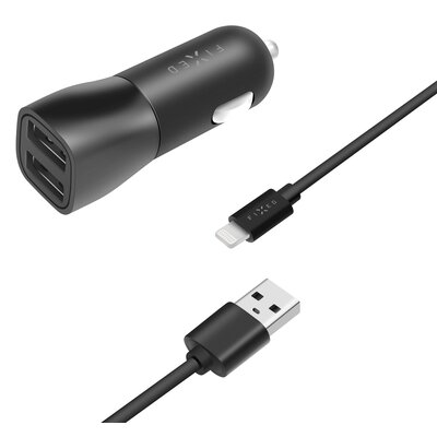 Zasilacz samochodowy FIXED 2xUSB, 15W Smart Rapid Charge + Lightning MFi kabel 1m (FIXCC15-2UL-BK) Czarny