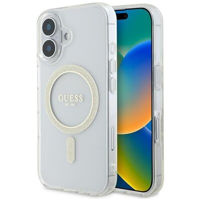 Etui GUESS Glitter Circle MagSafe do iPhone 16 Przezroczysty