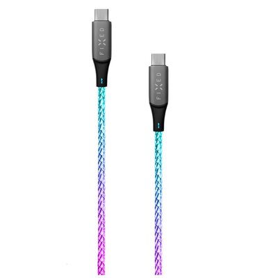Kabel FIXED USB-C/USB-C a podporou PD, 60W, 1,2m - svítící duhový (FIXDLED-CC-RA)