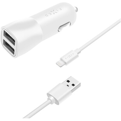 Fixed Zasilacz samochodowy 2xUSB 15W Smart Rapid Charge + Lightning MFi kabel 1m FIXCC15-2UL-WH