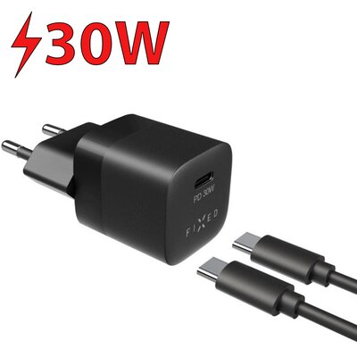 Ładowarka sieciowa FIXED Mini 1xUSB-C PD 30W + USB-C kabel 1m (FIXC30M-CC-BK) Czarna