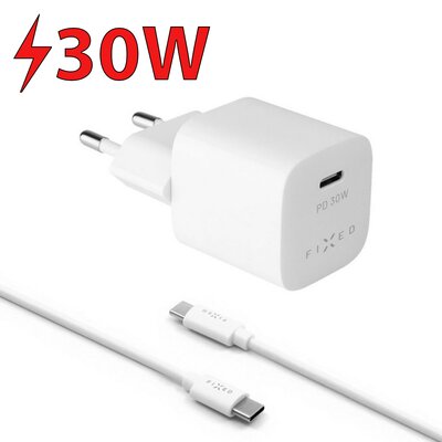 Fixed Ładowarka sieciowa Mini 1xUSB-C PD 30W + USB-C kabel 1m FIXC30M-CC-WH