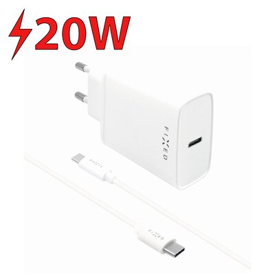 A Plus Ładowarka sieciowa FIXED USB-C PD 20W MFI + USB-C kabel 1m FIXC20-CC-WH) Biała