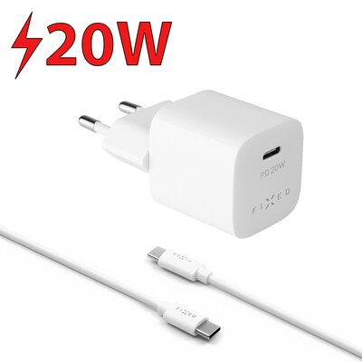 Fixed Ładowarka sieciowa Mini USB-C PD 20W MFI + USB-C kabel 1m FIXC20M-CC-WH