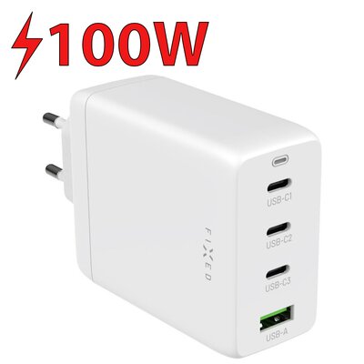 Fixed GaN 3x USB-C/USB 100W, biały