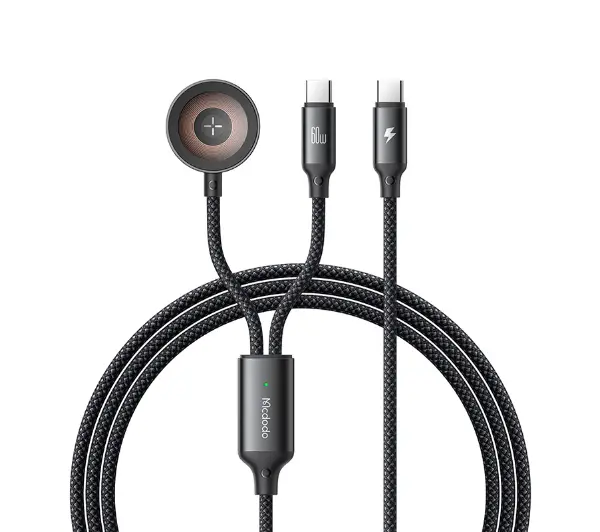 Mcdodo 2w1 CA-2200 USB-C + ładowarka Apple Watch 60W 1,2m Czarny