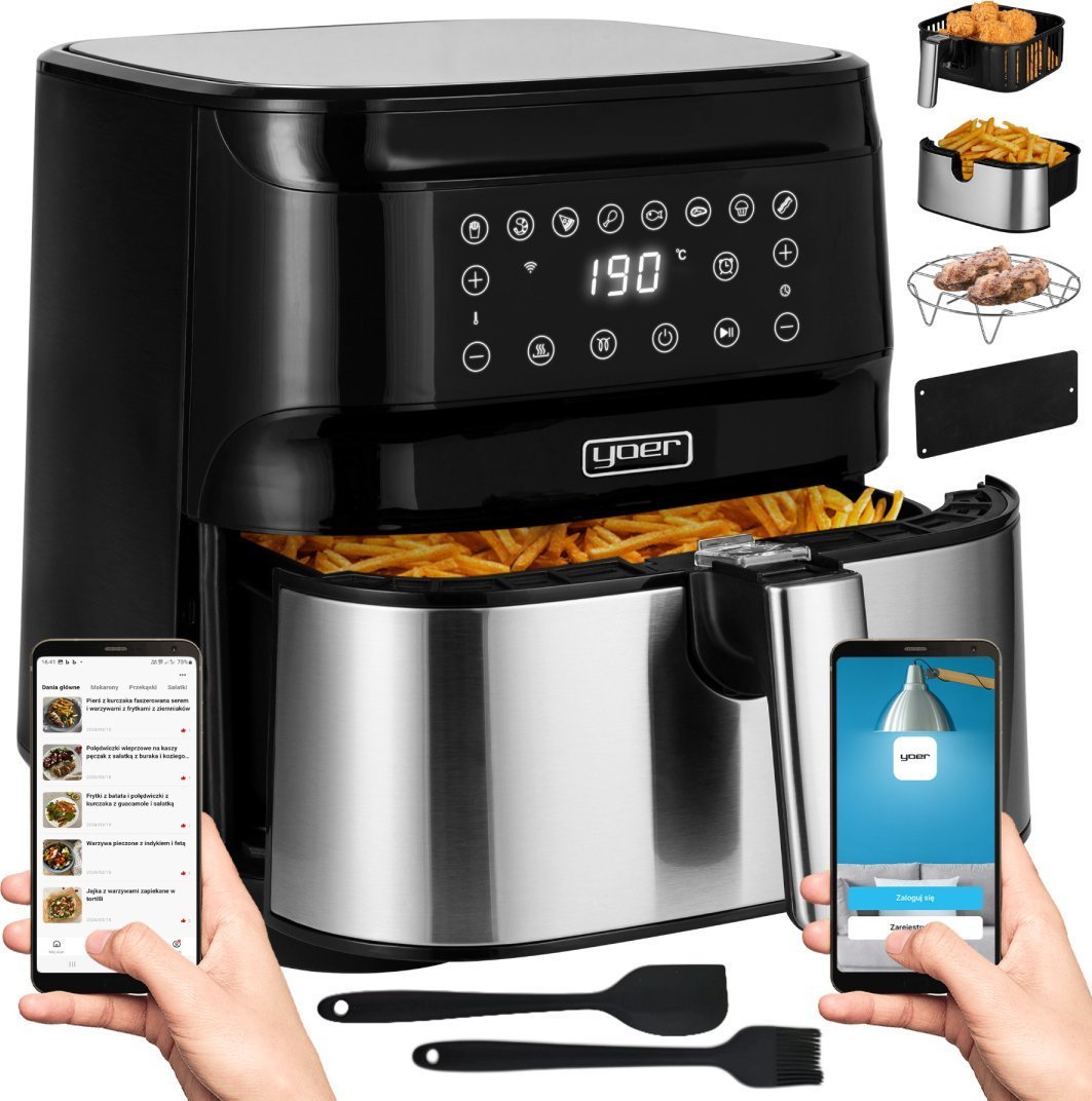 Frytkownica beztłuszczowa Yoer 4w1 Frytkownica BEZTŁUSZCZOWA Piekarnik GRILL Suszarka do grzybów, owoców, warzyw YOER 1700W + WI-FI - YOER Crispo AF01BK