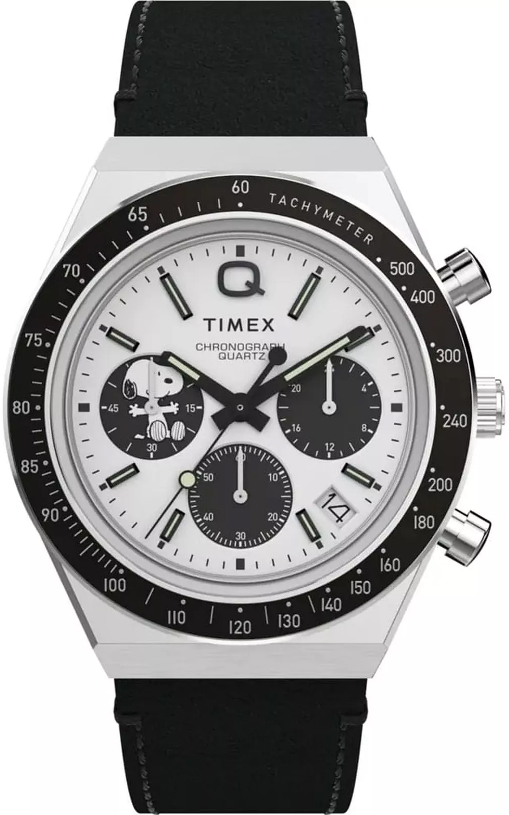 Zegarek Timex TW2W68900 Q Timex Chronograph Peanuts Black Leather Strap 40mm
