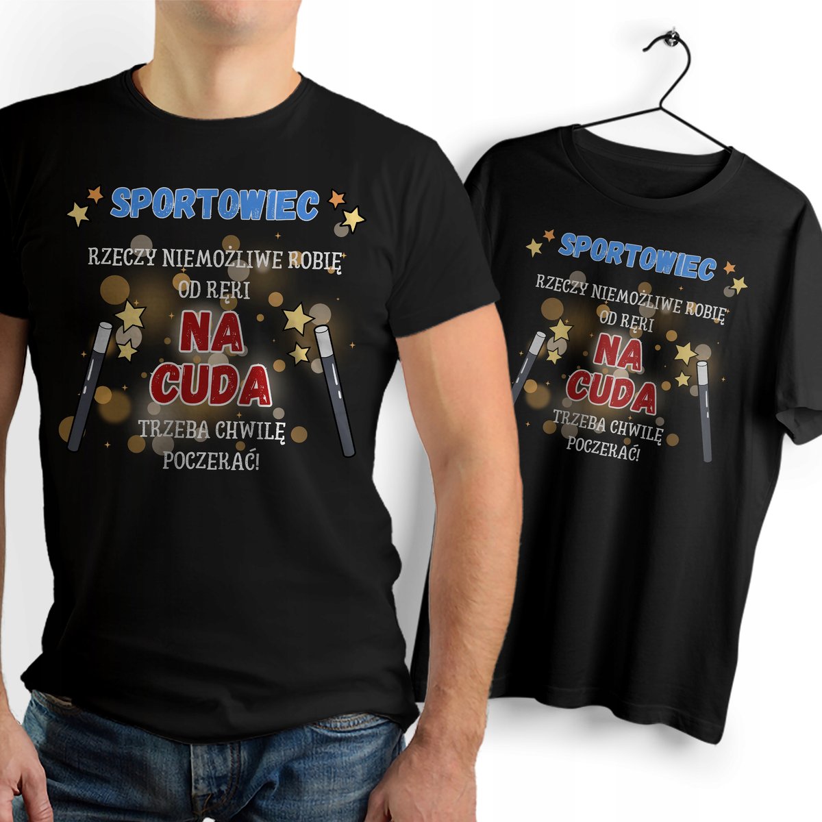 T-Shirt czarny Dla Sportowca Na Prezent z Dowolnym Nadrukiem Zdjęciem