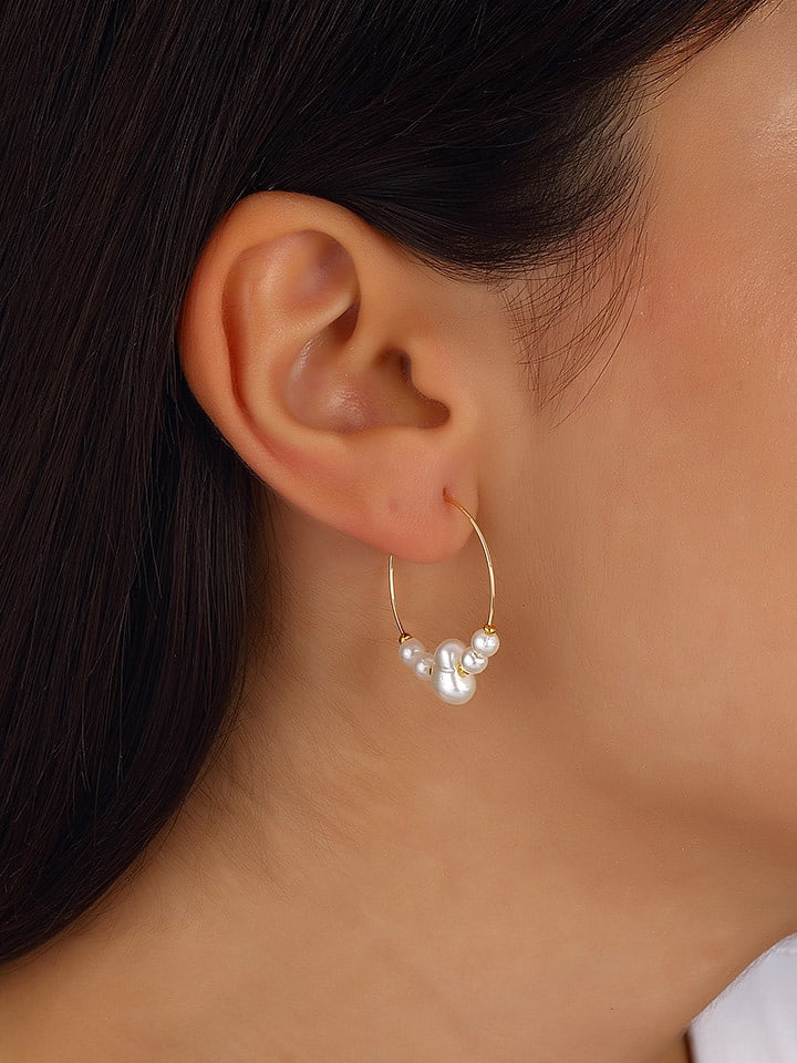 Luja Bijoux Pozłacane kolczyki-kreole z syntetycznymi perłami