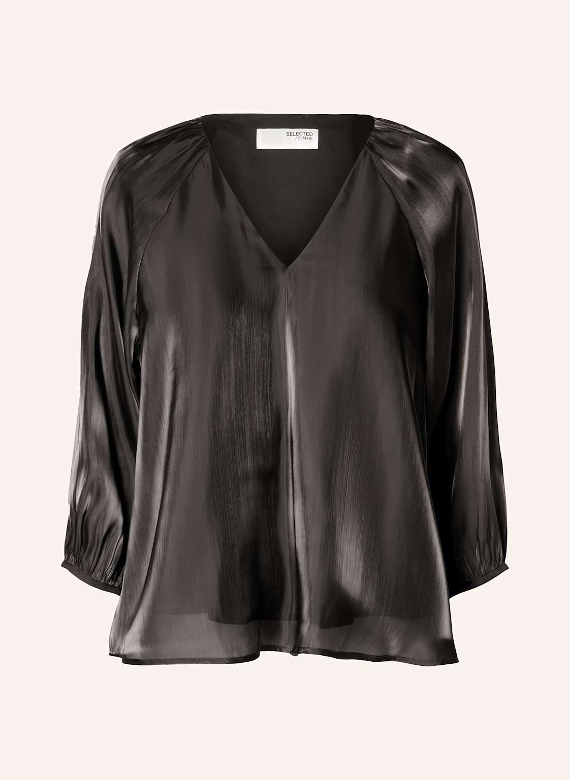 Selected Bluzka Z Rękawem 3/4 Z Satyny schwarz