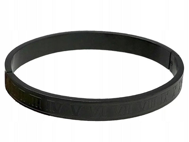 Czarna efektowna bransoletka z czarnymi cyframi rzymski sztywna bangle