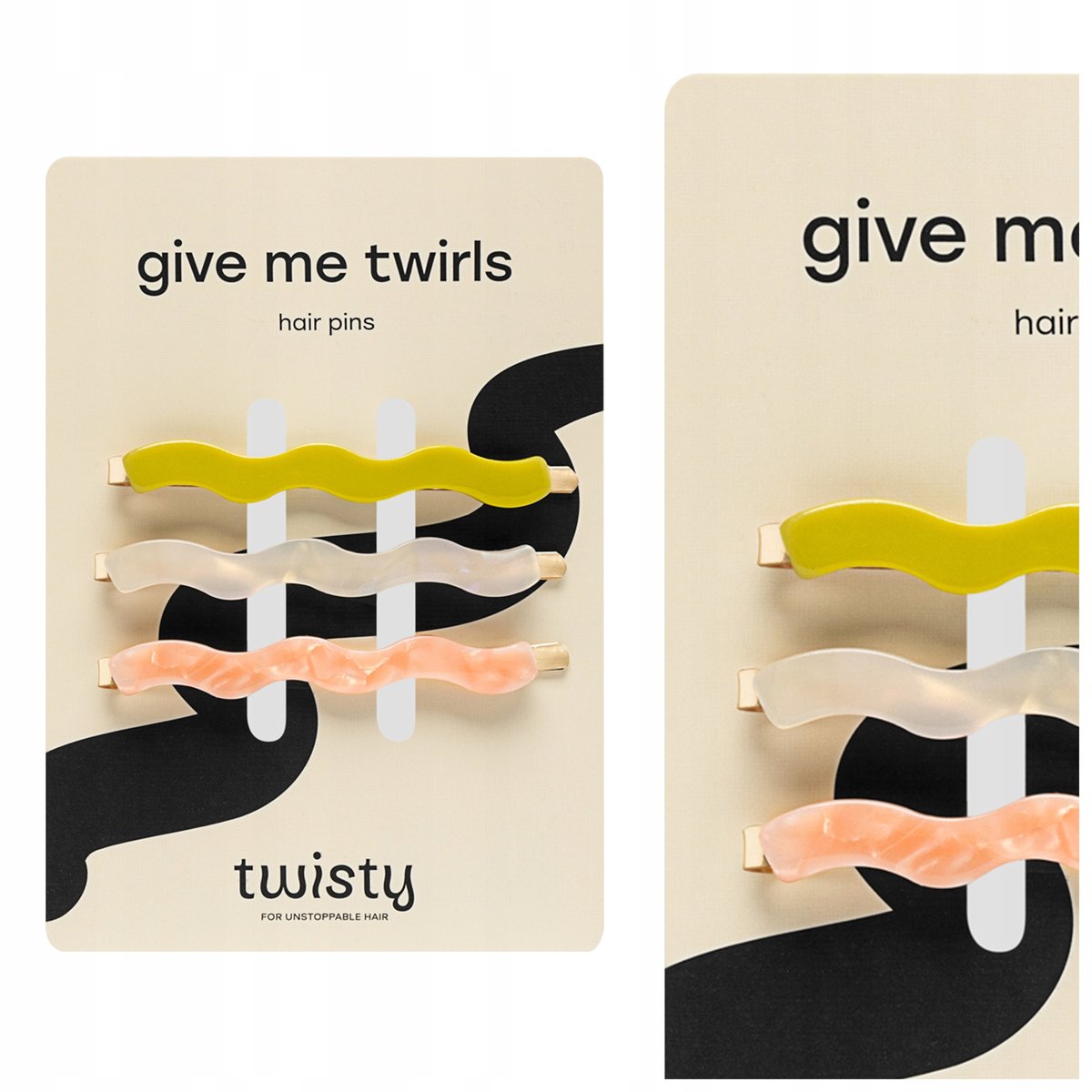 Zestaw falowanych wsuwek do włosów zielona, czarna, różowa Twisty 3 szt.