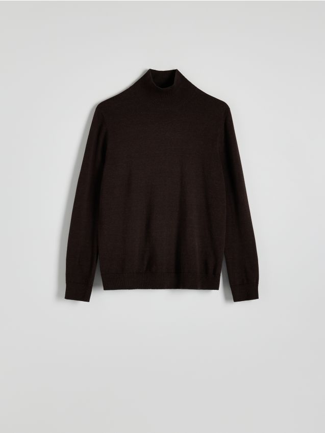 Reserved - Bawełniany sweter z golfem - ciemnobrązowy