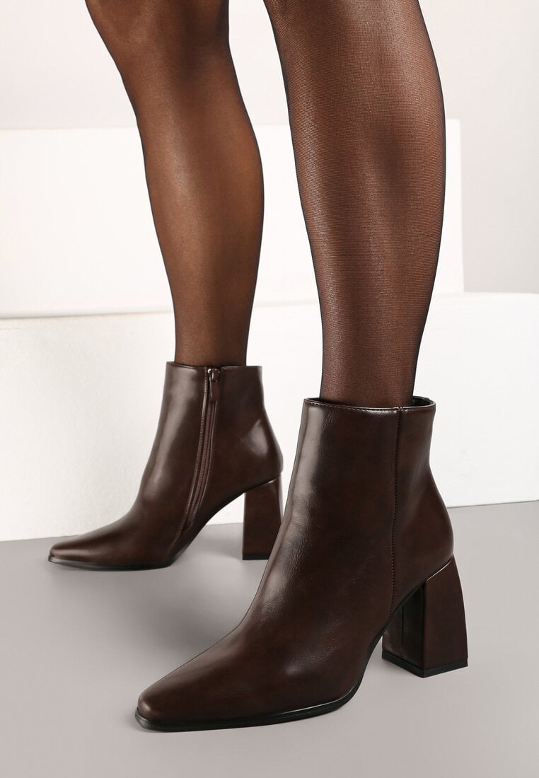 Brązowe Botki na Obcasie w Klasycznym Stylu Lannevra