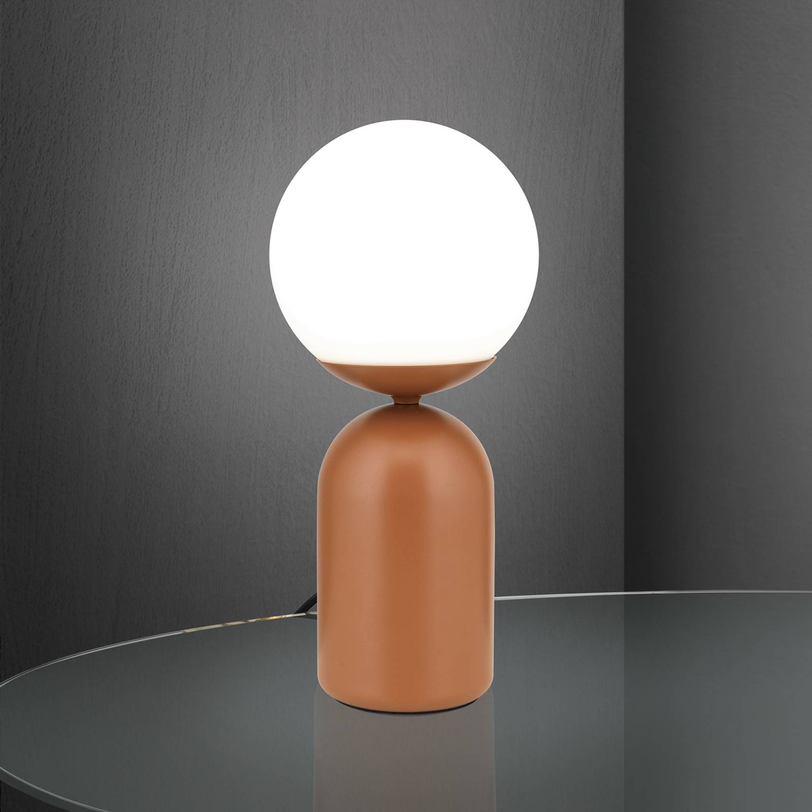 ORION Lampa stołowa Stanley, koralowa czerwień, wysokość 32 cm, ceramika/szkło