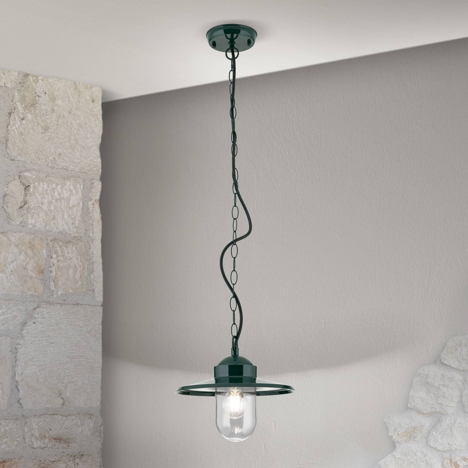 ORION Zewnętrzna lampa wisząca Edward, zielona, Ø 27,5 cm, aluminium/szkło