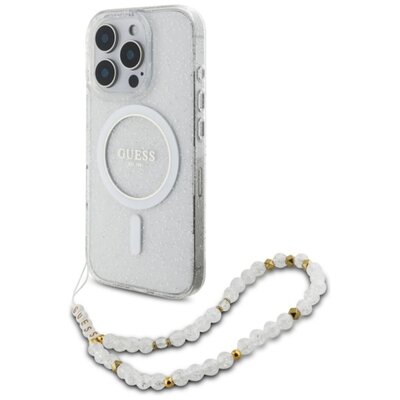 Etui GUESS IML Glitter With Pearl Strap MagSafe do Apple iPhone 16 Pro Max Przeźroczysty | Bezpłatny transport