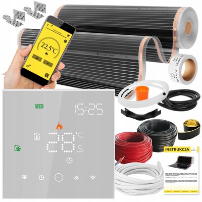 Folia grzewcza na podczerwień MISSION AIR Black Silver PTC 160W/m² 14m² szer. 100cm + regulator Leo Biały Wi-Fi
