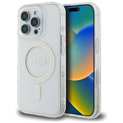 Etui GUESS Glitter Circle MagSafe do iPhone 16 Pro Przezroczysty