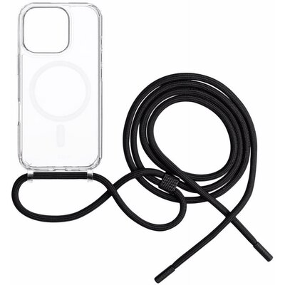 Etui FIXED MagPure Neck MagSafe do Apple iPhone 16 Pro Przezroczysty + czarna smycz