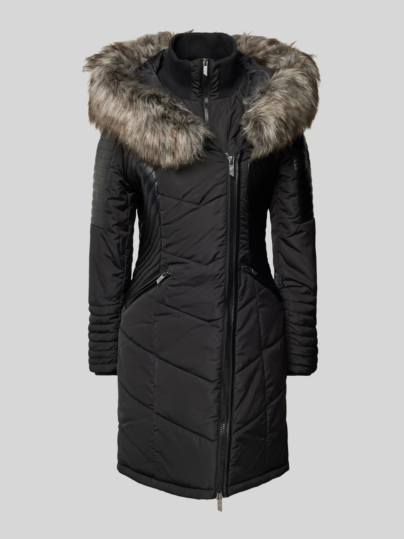 Płaszcz pikowany o kroju regular fit z obszyciem ze sztucznego futra model ‘NEWLINETTE’