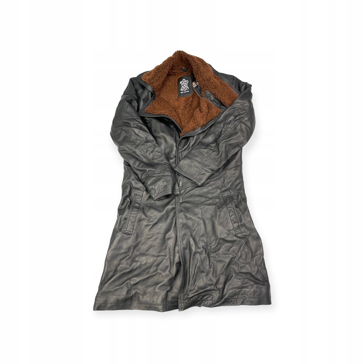 Skórzany płaszcz męski czarny REAL LEATHER XS