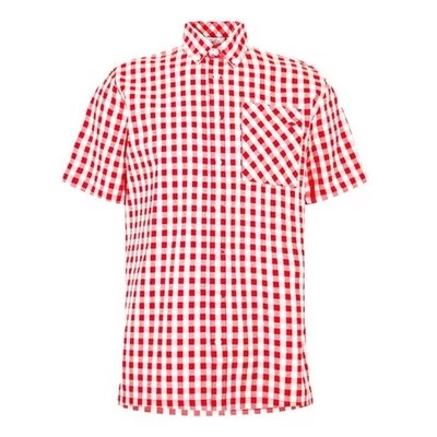 Lee Cooper męska koszula z krótkim rękawem w kratkę, czerwono-biała, Rozmiar XL